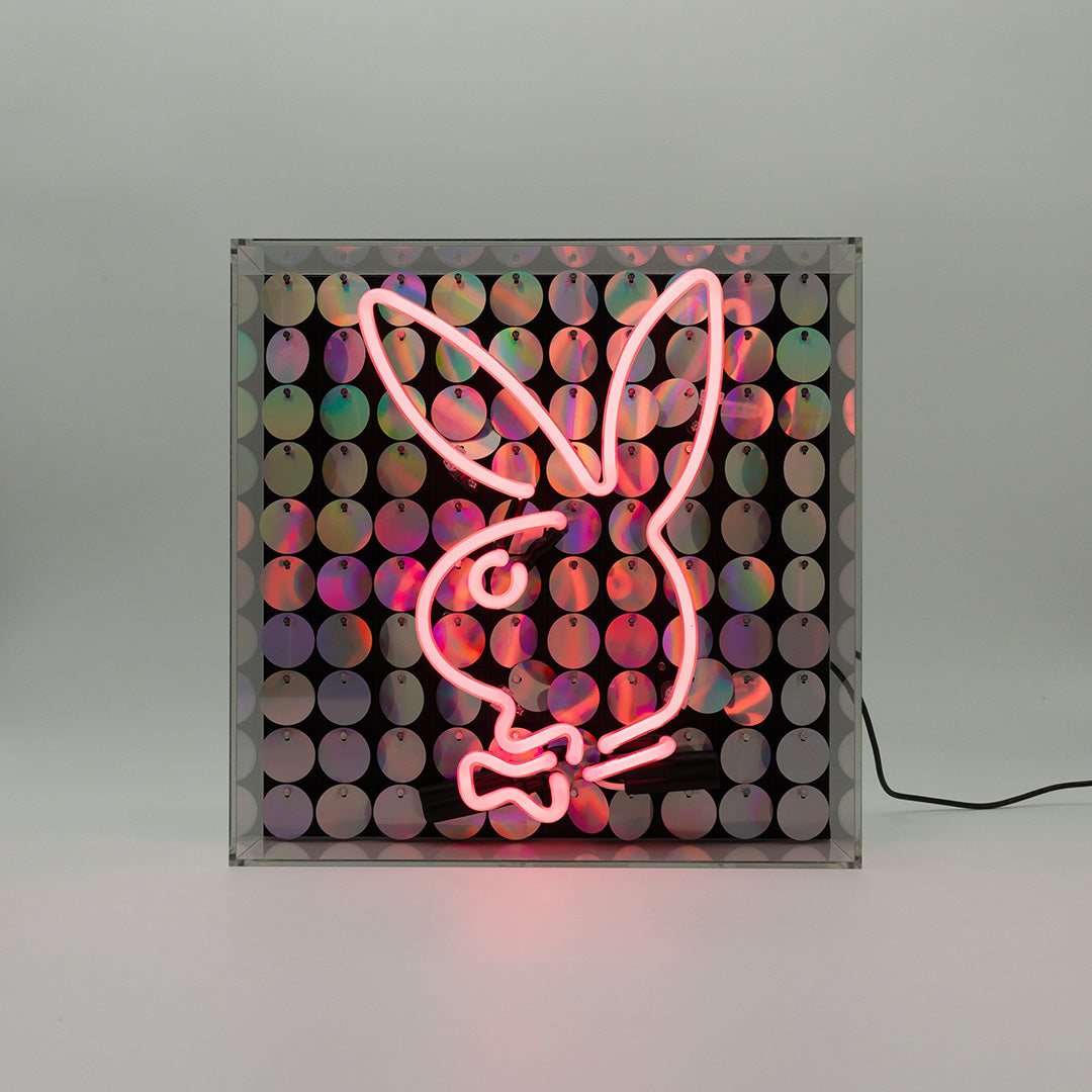 Playboy X Locomocean - Disco Bunny - Glass Neon Box Sign (Pre-Order) - Locomocean Ltd