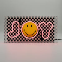 Joy Checkered: The Original Smiley Acrylic Box Glass Neon