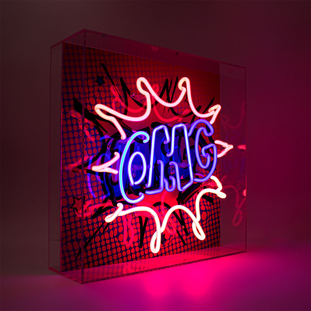 'OMG' Large Glass Neon Box Sign - Locomocean Ltd