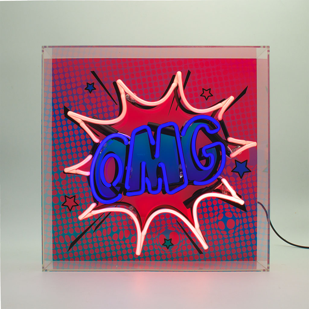 'OMG' Large Glass Neon Box Sign - Locomocean Ltd