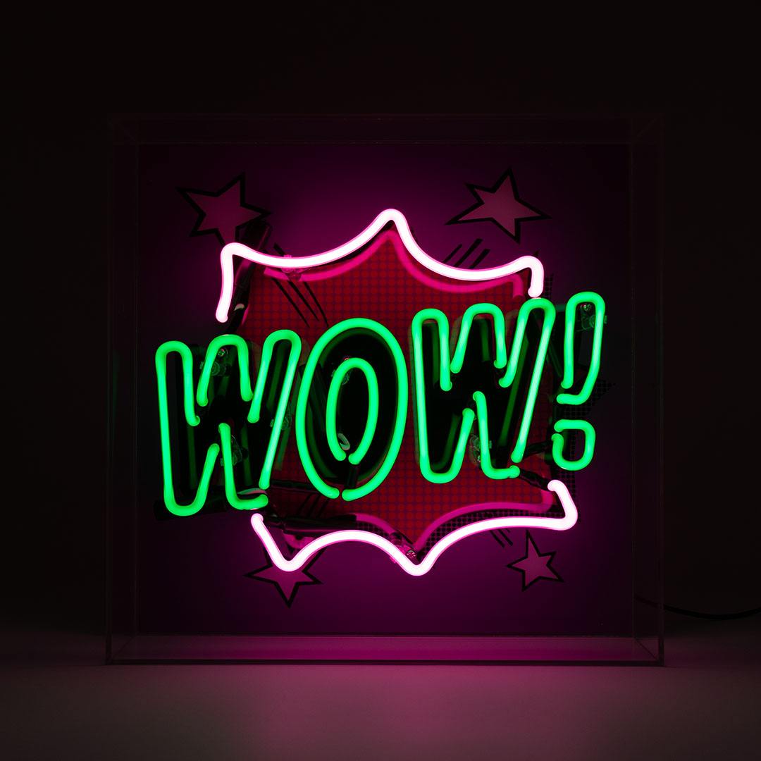 'WOW' Large Glass Neon Box Sign - Locomocean Ltd