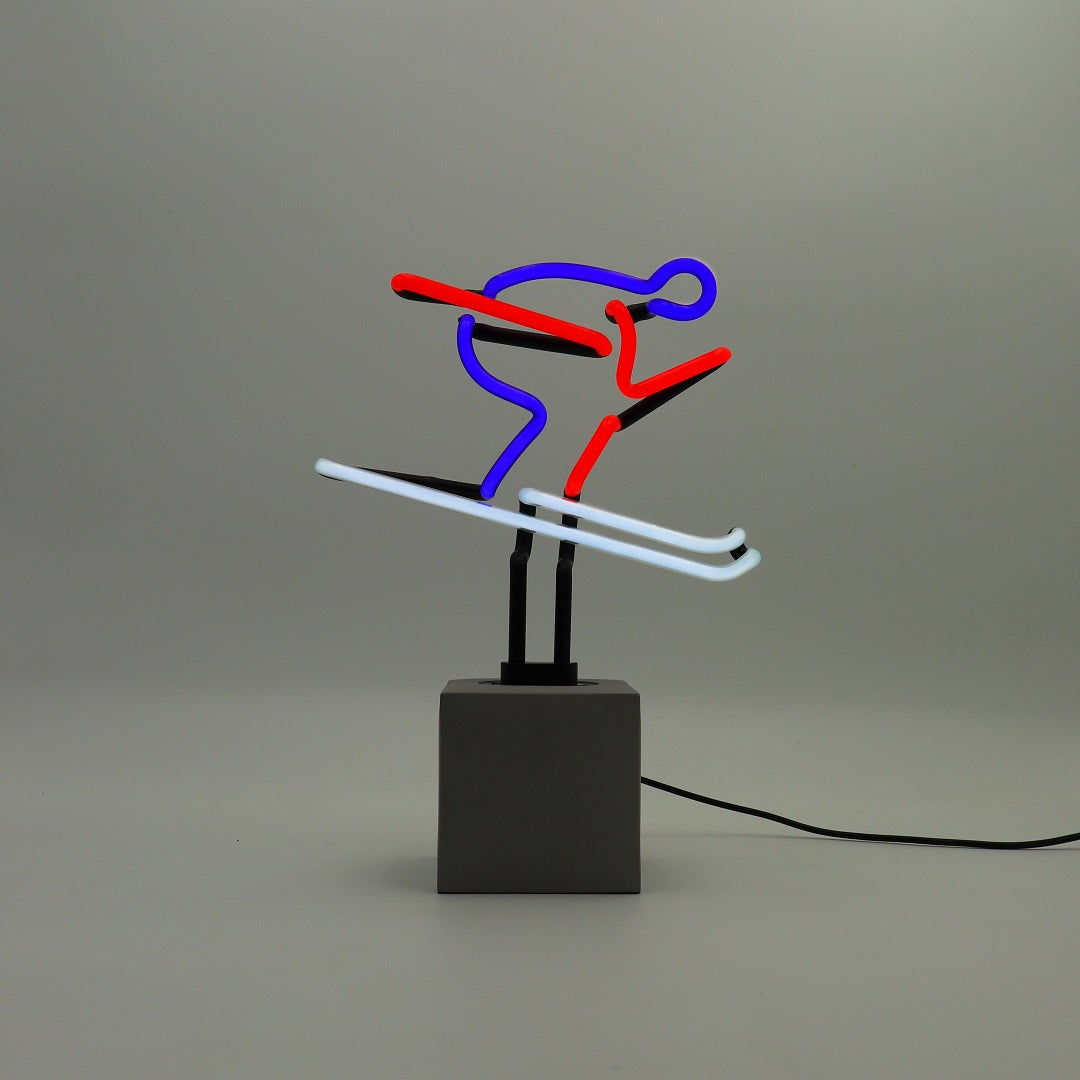 Neon 'Skiing' Red, Blue & White Sign - Locomocean Ltd