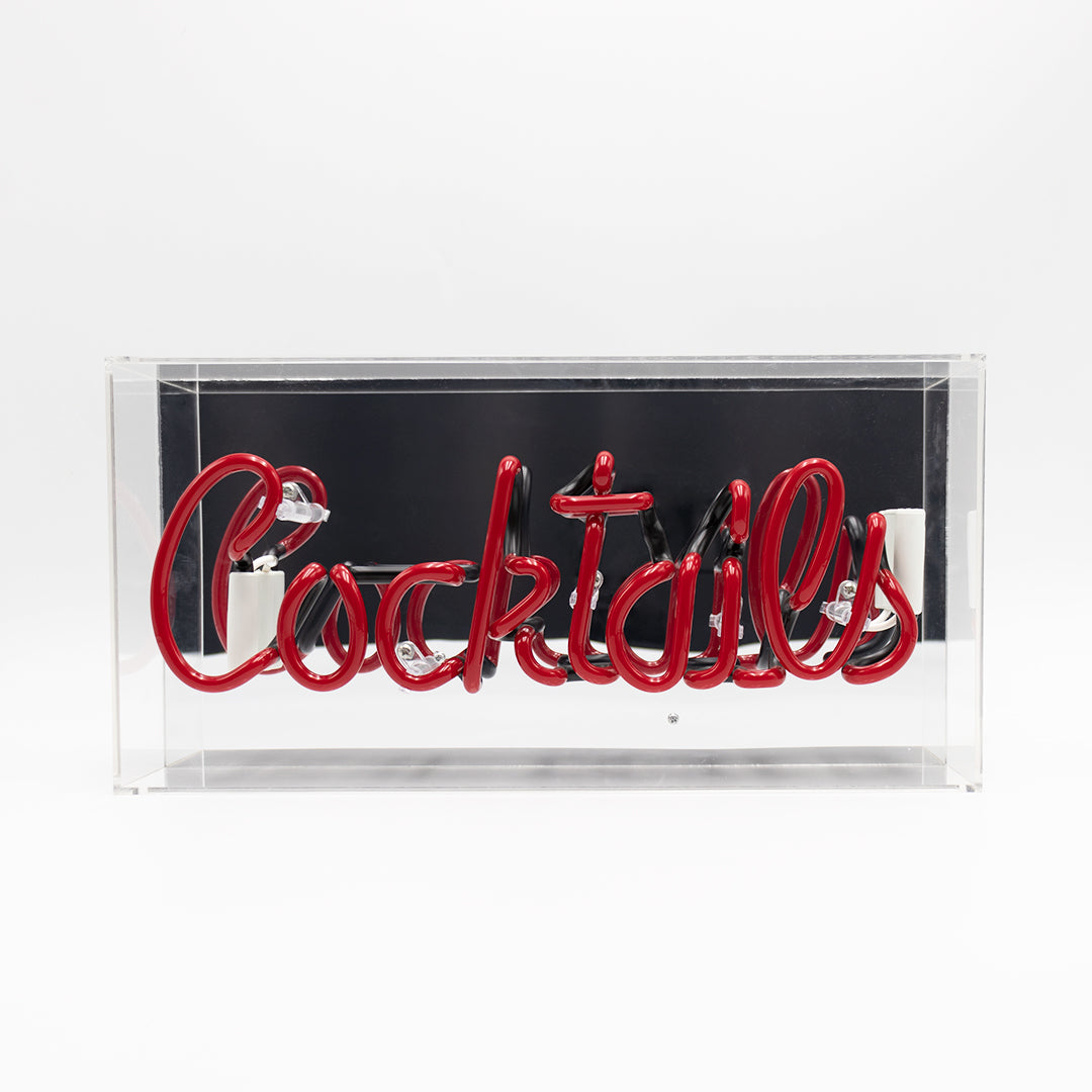 'Cocktails' Glass Neon Sign - Red - Locomocean Ltd