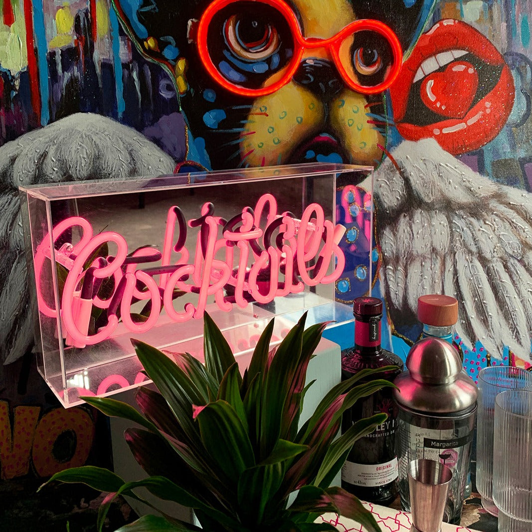 Pink 'Cocktails' Acrylic Box Neon Light - Locomocean Ltd