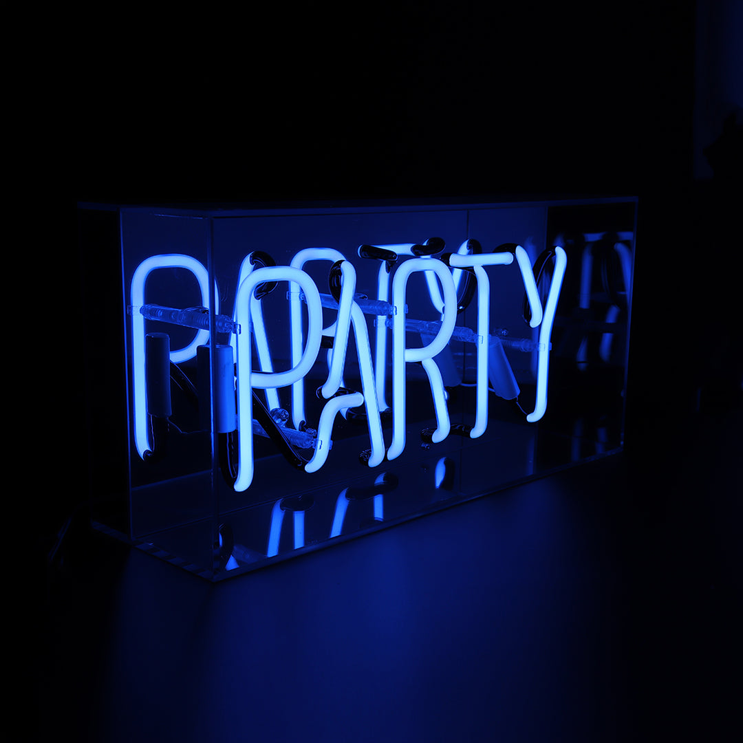 'Party' Glass Neon Sign - Blue - Locomocean Ltd