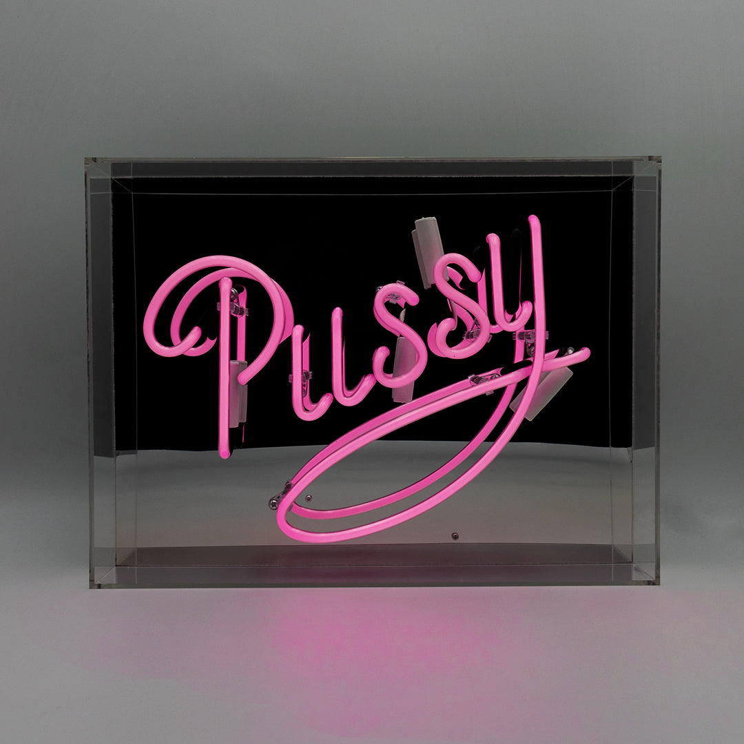 'Pussy' Glass Neon Sign - Pink - Locomocean Ltd