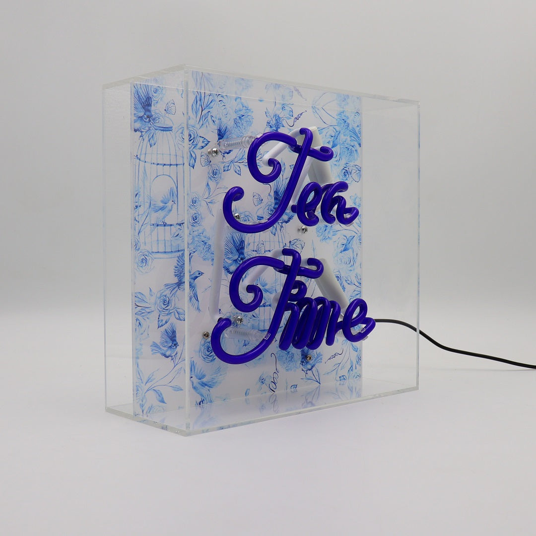 'Tea Time' Glass neon Sign - Blue - Locomocean Ltd