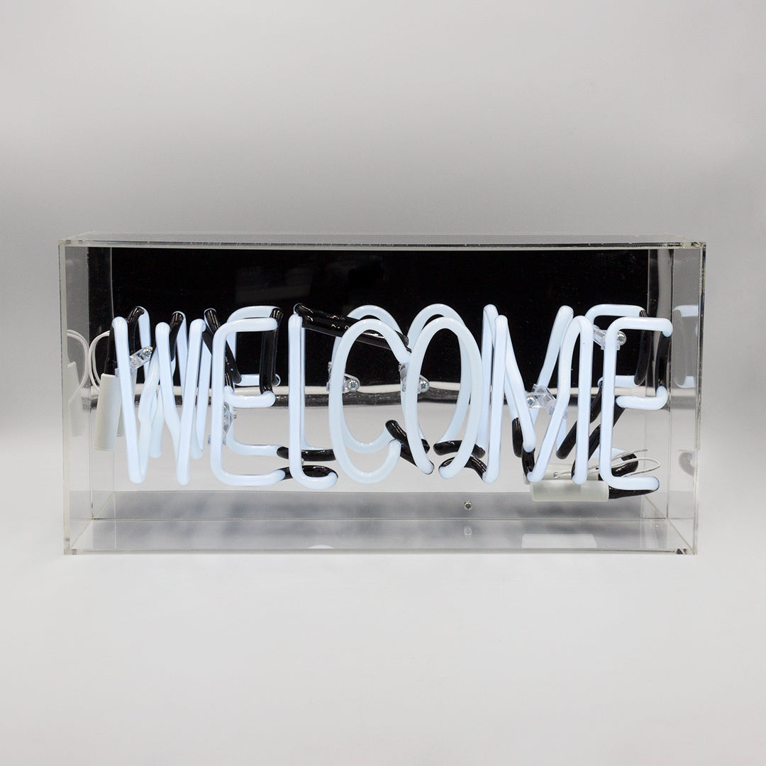 'Welcome' Glass Neon Sign - White - Locomocean Ltd