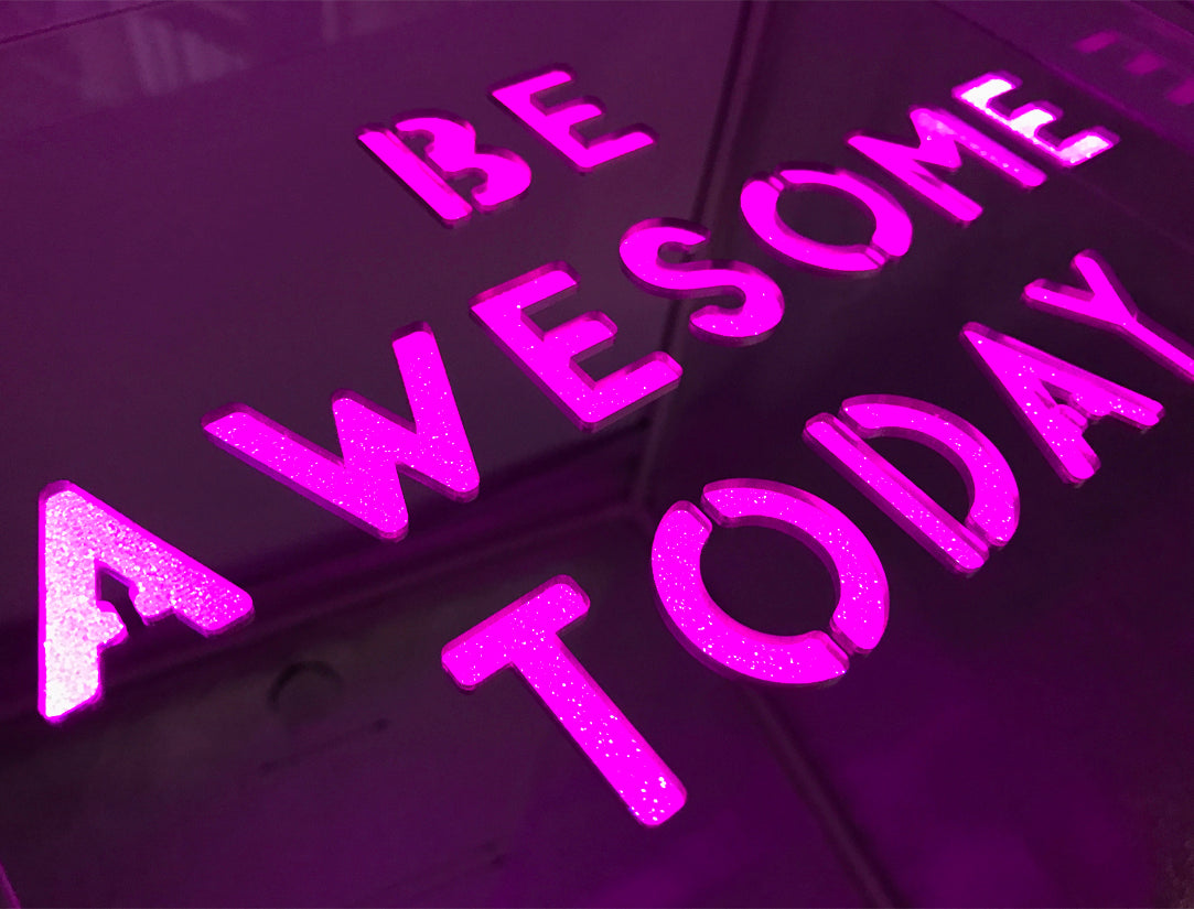 Pink 'Be Awesome Today' Large Square Acrylic Box LED - Locomocean Ltd