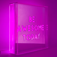 Pink 'Be Awesome Today' Large Square Acrylic Box LED - Locomocean Ltd