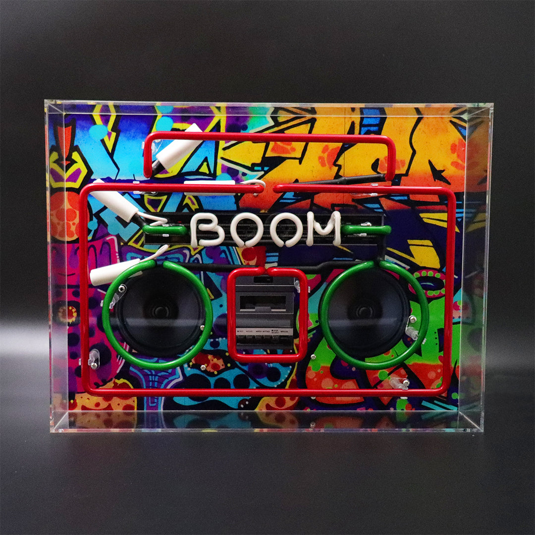 'Boom Box' Large Acrylic Box Neon Light with Graphic - Locomocean Ltd