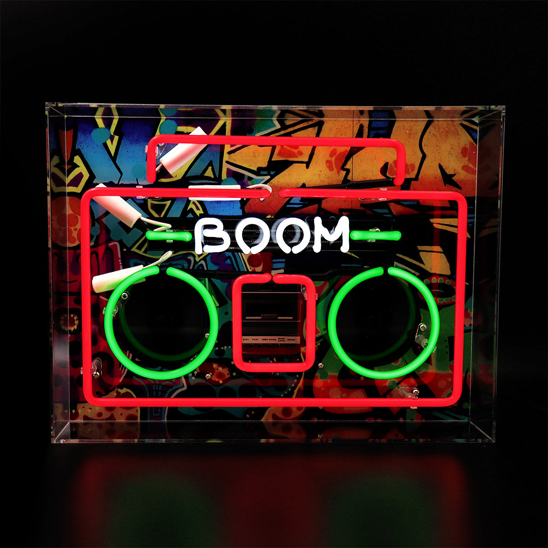 'Boom Box' Large Acrylic Box Neon Light with Graphic - Locomocean Ltd