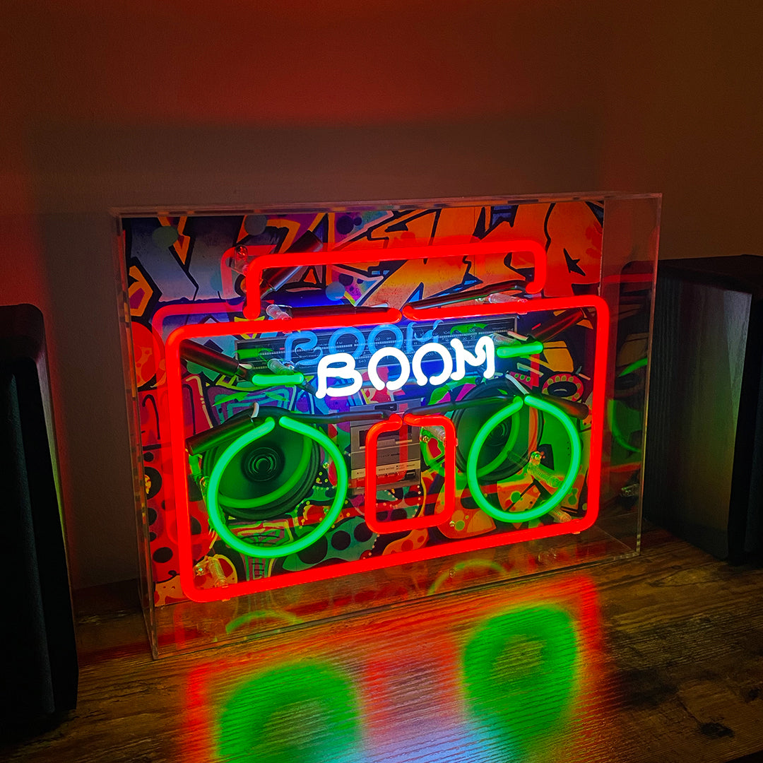 'Boom Box' Large Acrylic Box Neon Light with Graphic - Locomocean Ltd