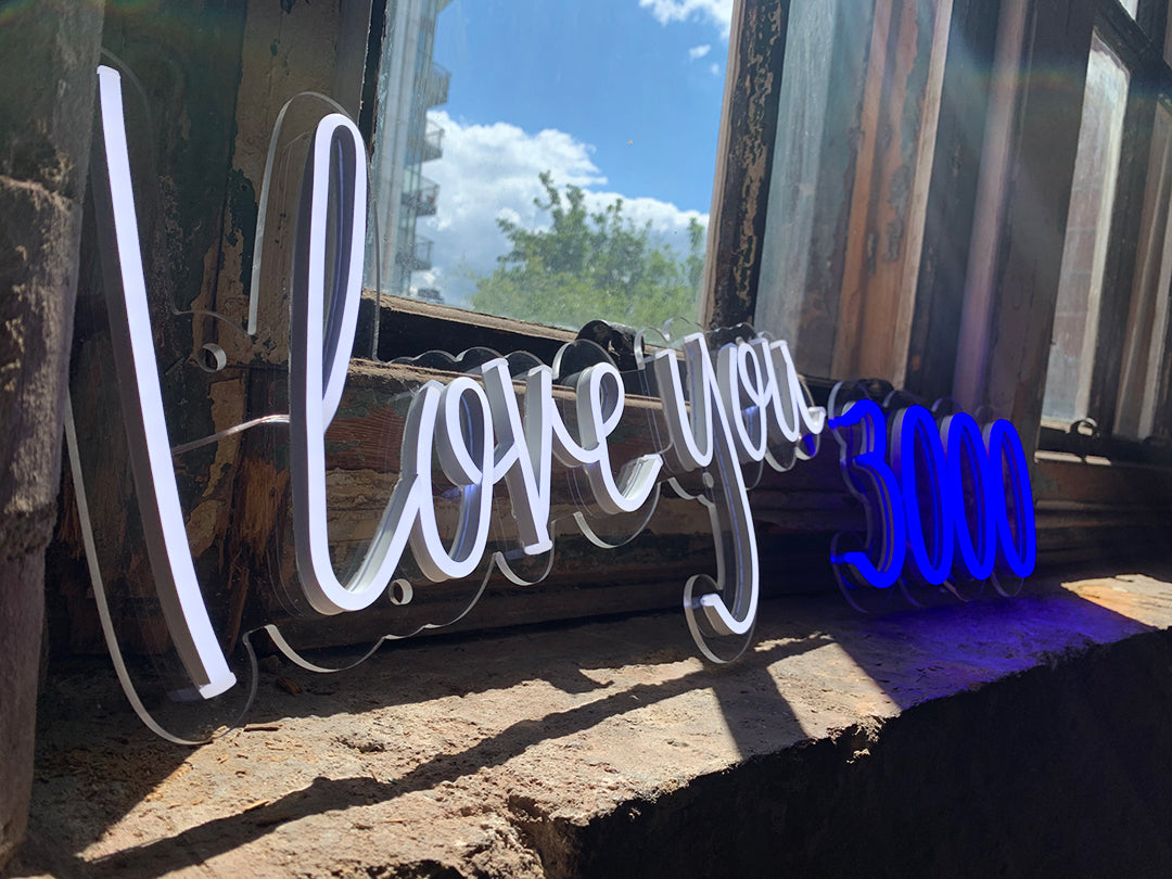 'I Love You 3000' White & Blue Neon LED Wall Mountable Sign - Locomocean Ltd