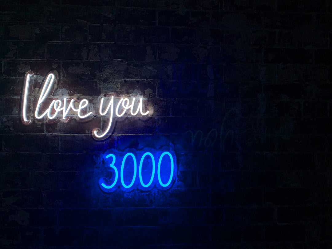 'I Love You 3000' White & Blue Neon LED Wall Mountable Sign - Locomocean Ltd