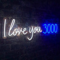 'I Love You 3000' White & Blue Neon LED Wall Mountable Sign - Locomocean Ltd