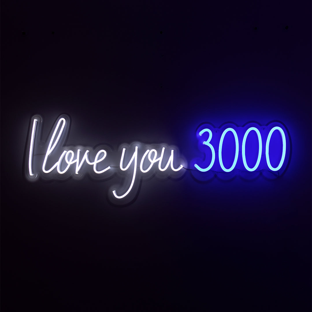 'I Love You 3000' White & Blue Neon LED Wall Mountable Sign - Locomocean Ltd