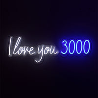 'I Love You 3000' White & Blue Neon LED Wall Mountable Sign - Locomocean Ltd