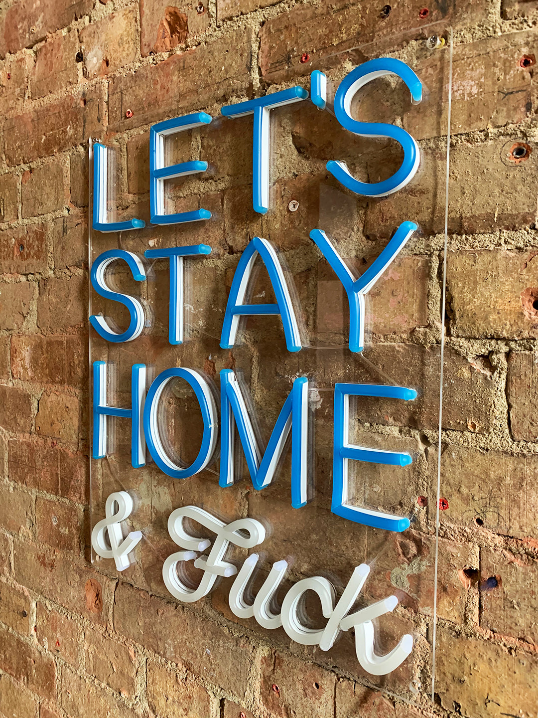 'Lets Stay Home & F*ck' Blue LED Wall Mountable Neon - Locomocean Ltd