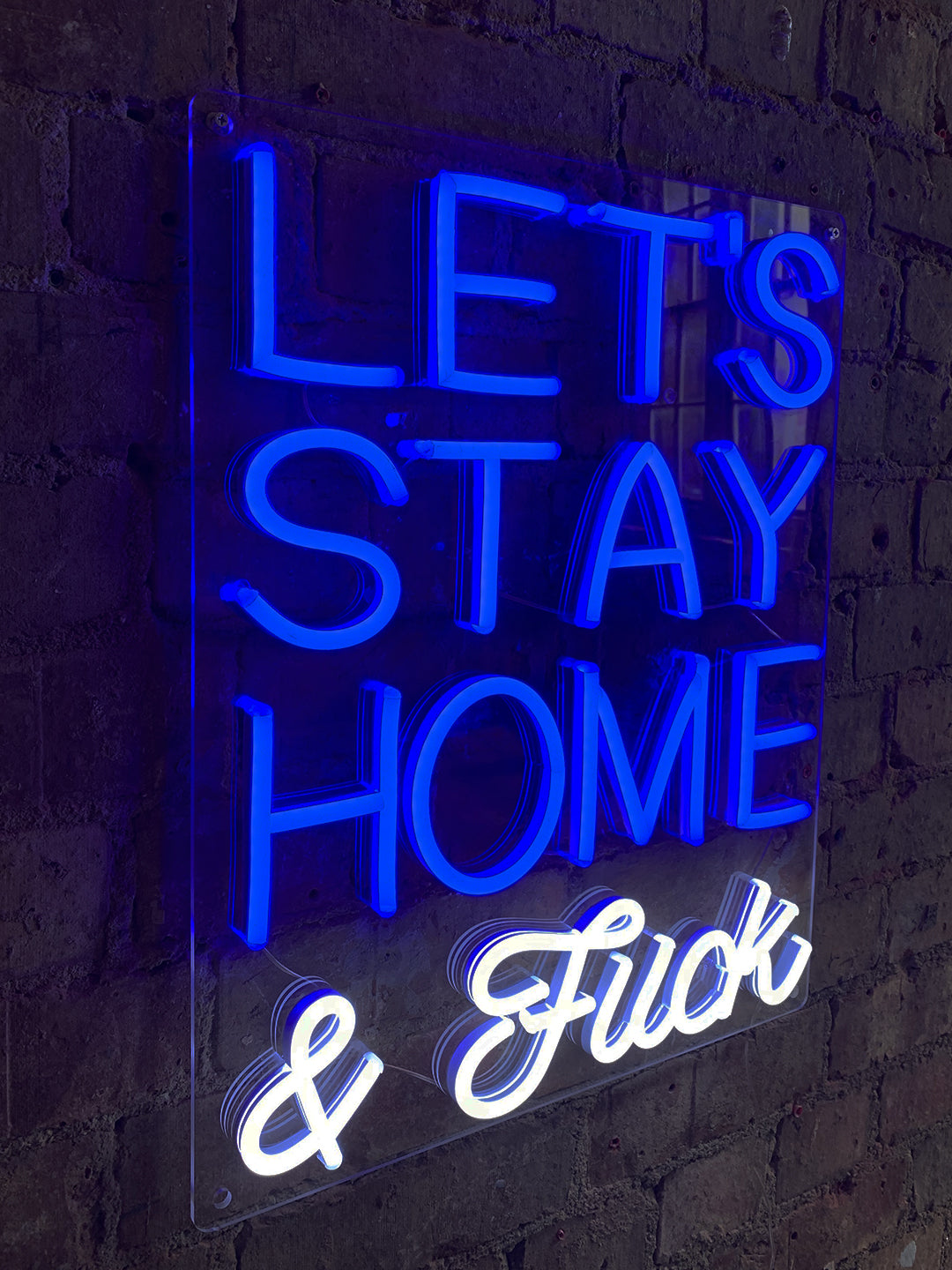 'Lets Stay Home & F*ck' Blue LED Wall Mountable Neon - Locomocean Ltd