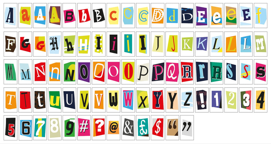 Ransom Style Colourful Extra Letters & Symbols Pack - Locomocean Ltd