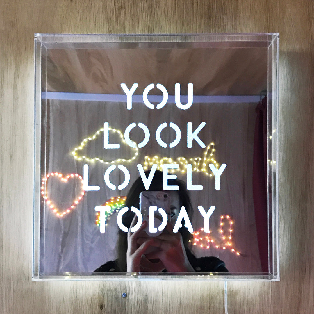 White 'You Look Lovely Today' Large Square Acrylic Box LED - Locomocean Ltd