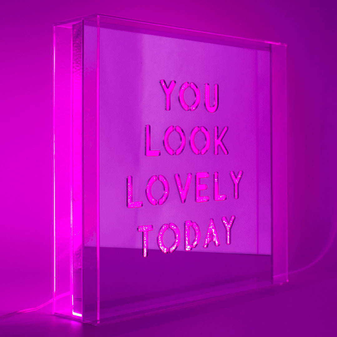 Pink 'You Look Lovely Today' Large Square Acrylic Box LED - Locomocean Ltd
