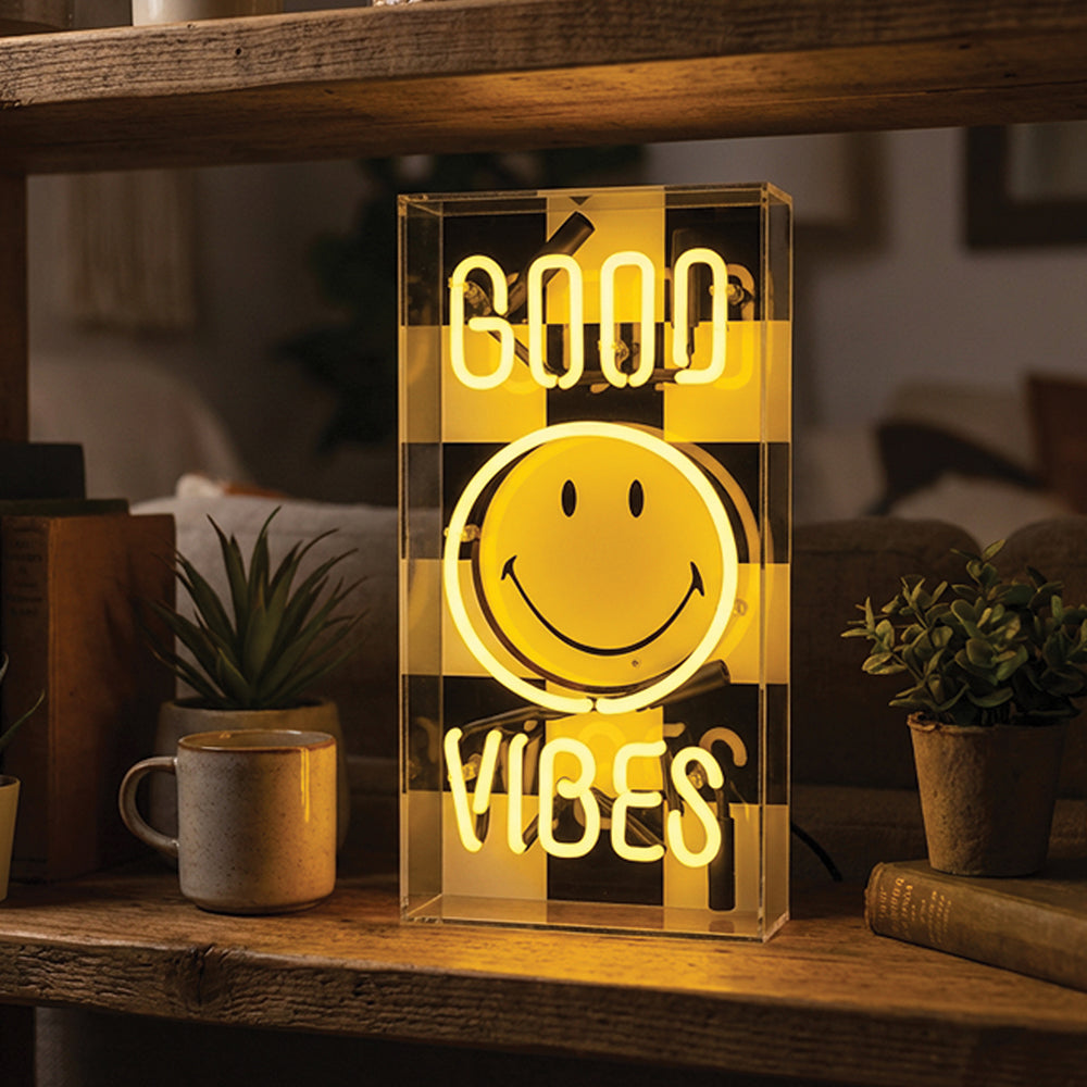 Good Vibes: The Original Smiley Acrylic Box Glass Neon