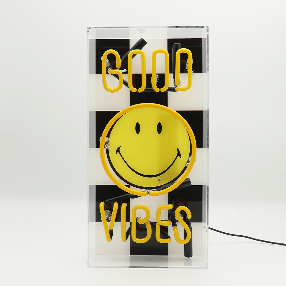 Good Vibes: The Original Smiley Acrylic Box Glass Neon