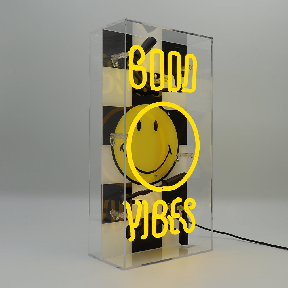 Good Vibes: The Original Smiley Acrylic Box Glass Neon