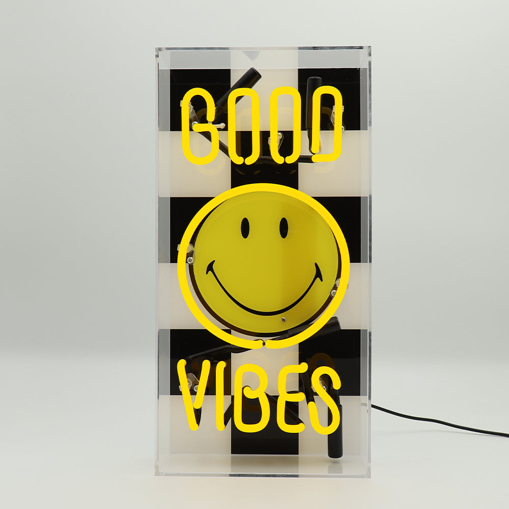 Good Vibes: The Original Smiley Acrylic Box Glass Neon