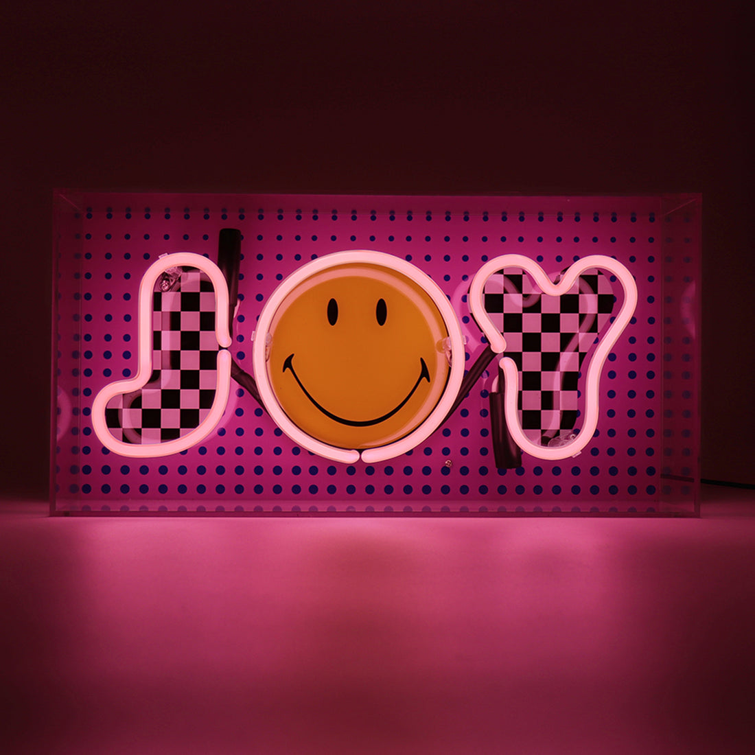 Joy Pink: The Original Smiley Acrylic Box Glass Neon