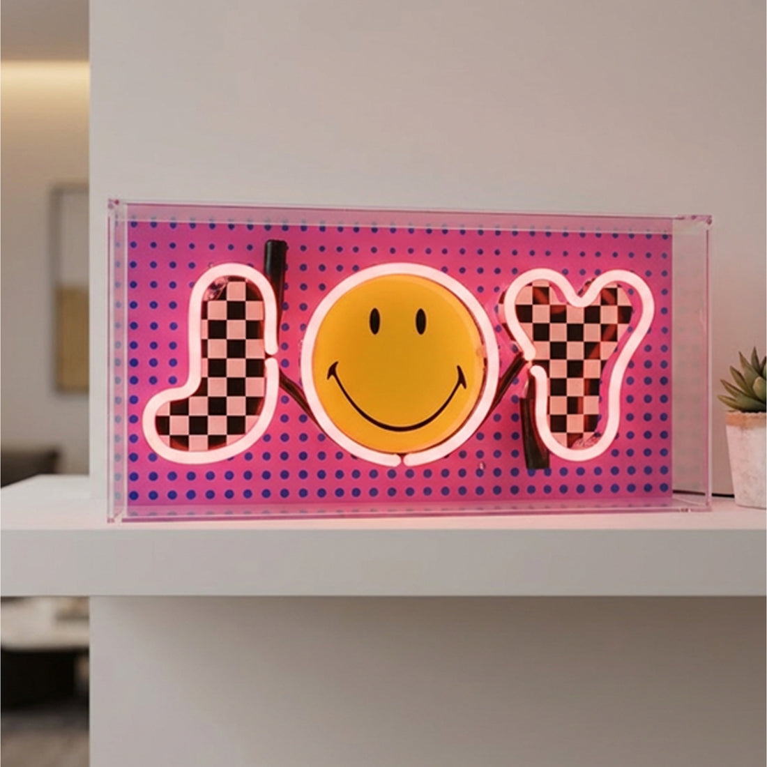 Joy Pink: The Original Smiley Acrylic Box Glass Neon