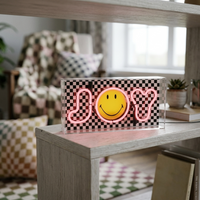 Joy Checkered: The Original Smiley Acrylic Box Glass Neon