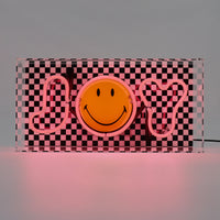 Joy Checkered: The Original Smiley Acrylic Box Glass Neon