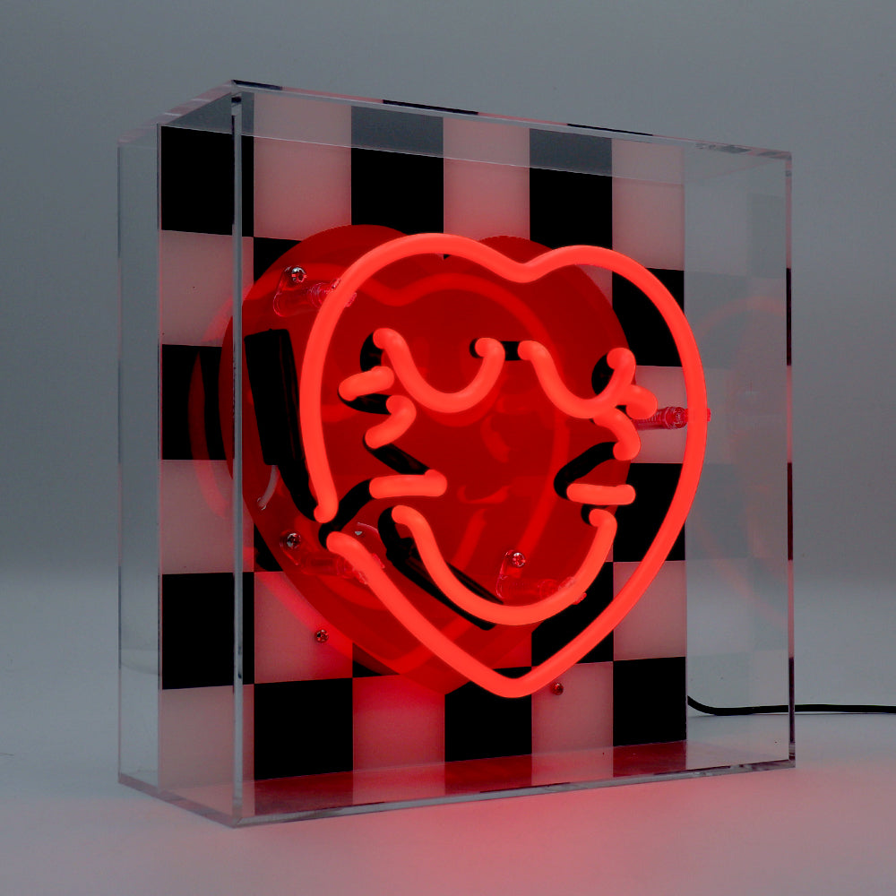 Checkered Heart: S.W.Smiley Acrylic Box Glass Neon