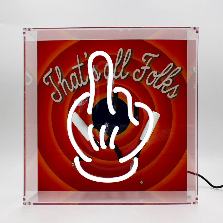 'That's All Folks' Glass Neon Box Sign