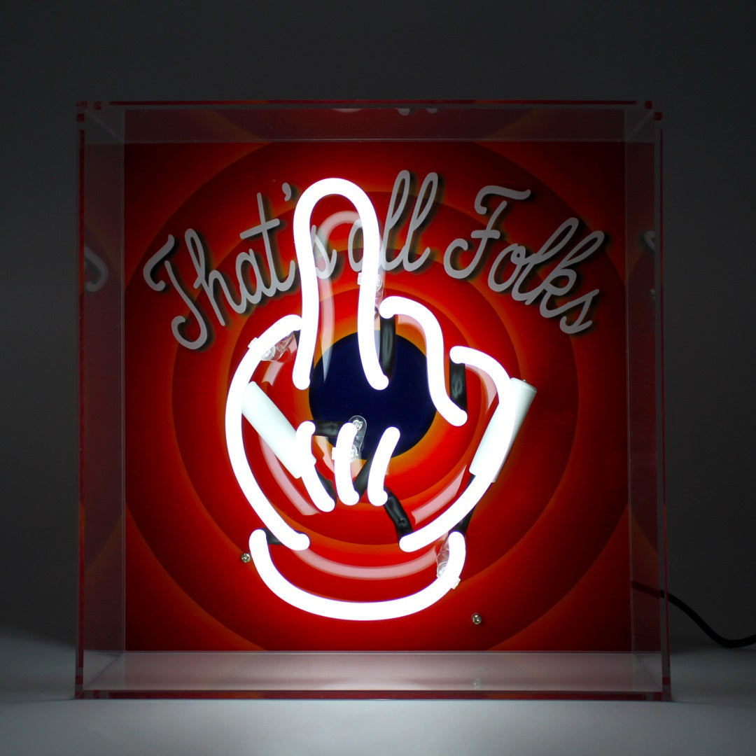 'That's All Folks' Glass Neon Box Sign