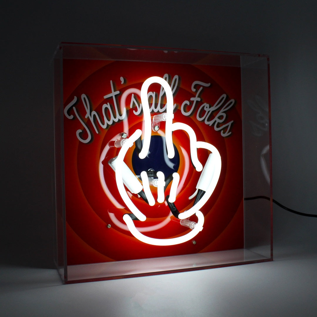 'That's All Folks' Glass Neon Box Sign