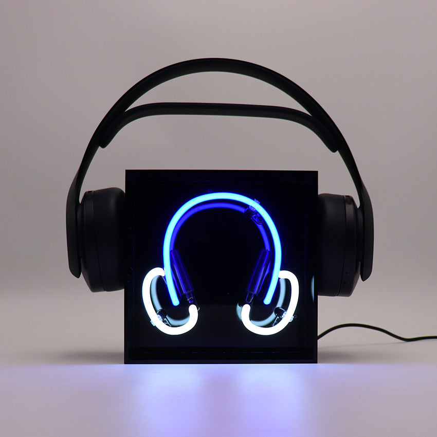 'Headphones' Mini Glass Neon Sign - Blue