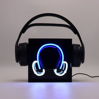 'Headphones' Mini Glass Neon Sign - Blue