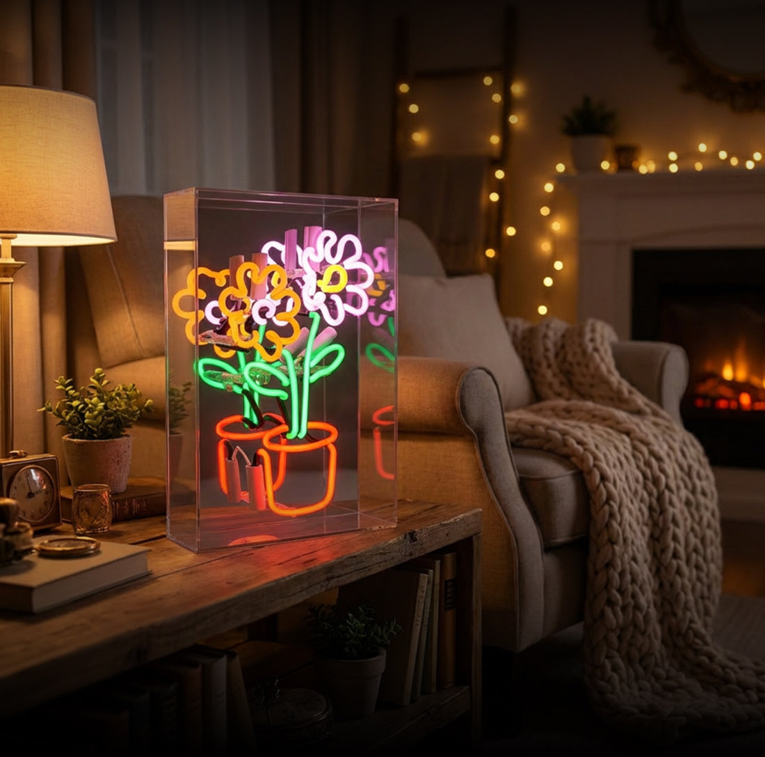 'Flowers in Pot' Glass neon Sign