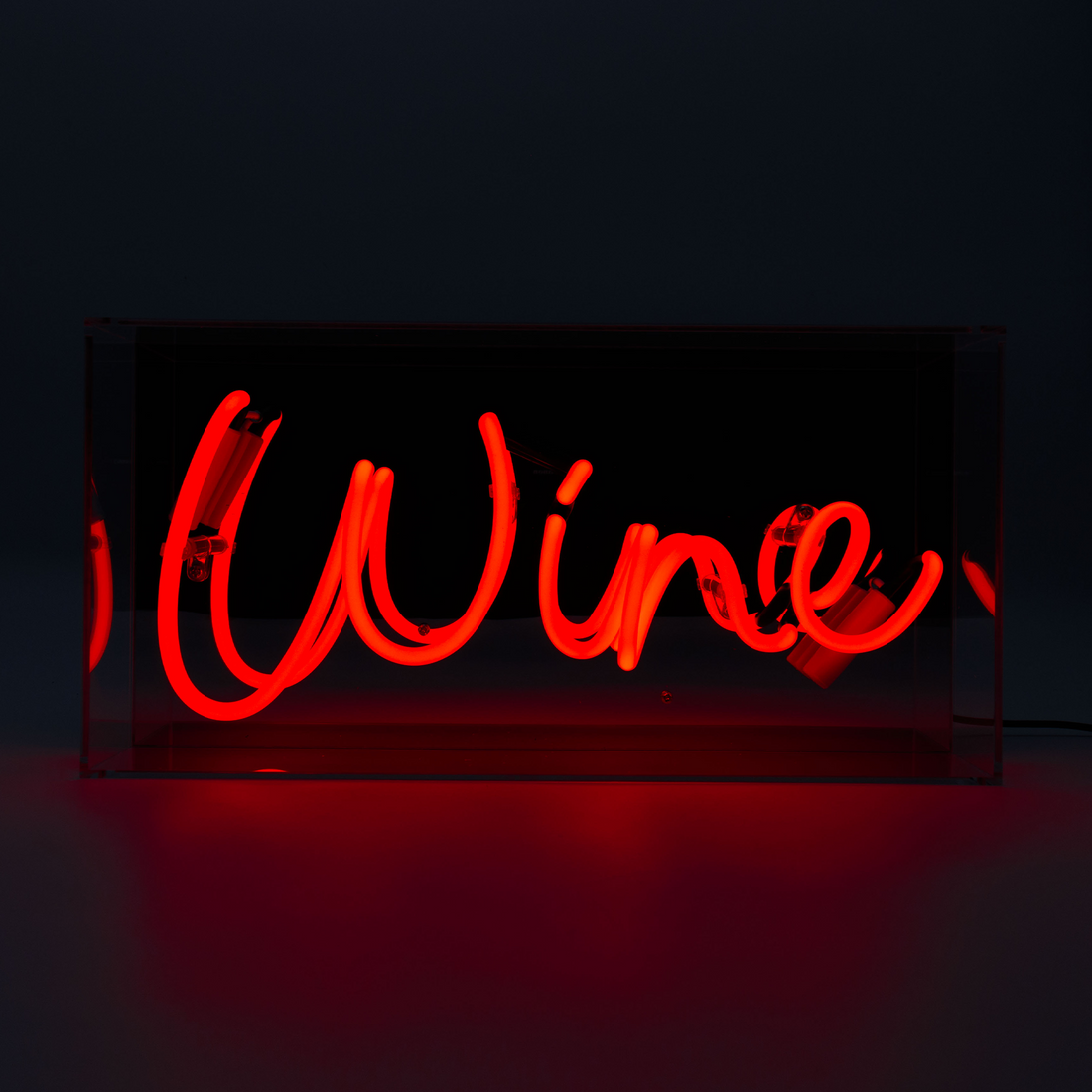 'Wine' Glass Neon Box Sign (Mirror)