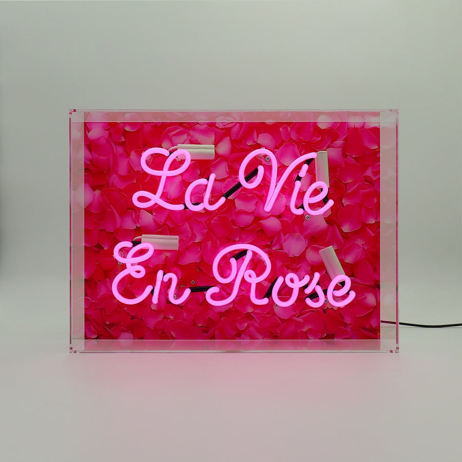 'La Vie En Rose' Glass Neon Box Sign