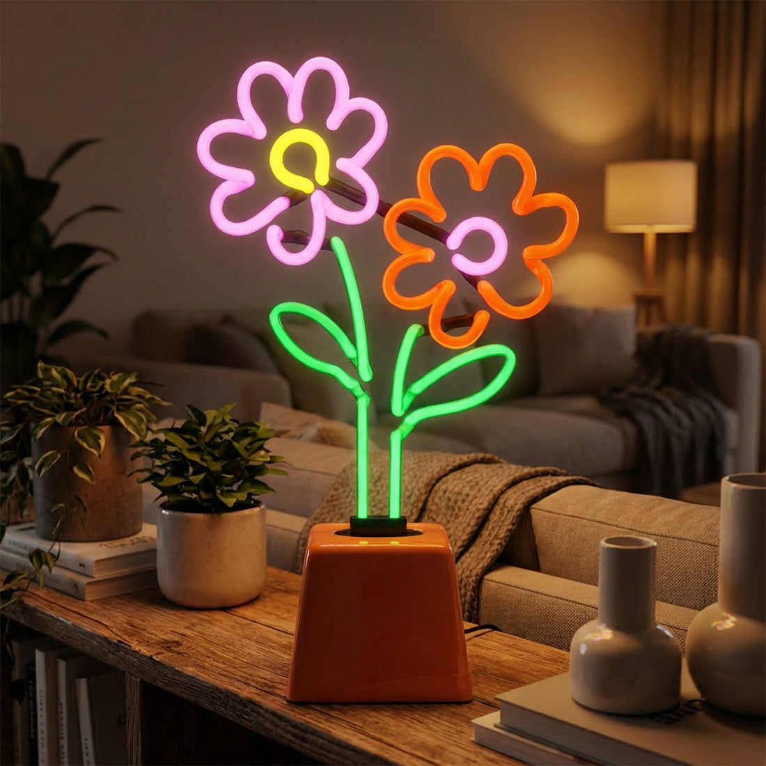 Flowers: Ceramic Base Glass Neon