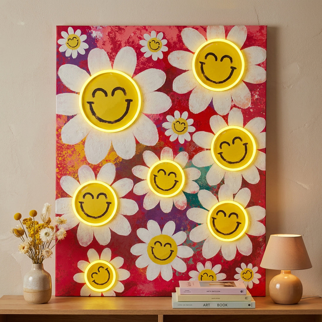 Happy Flowers: S.W.Smiley LED Neon Canvas