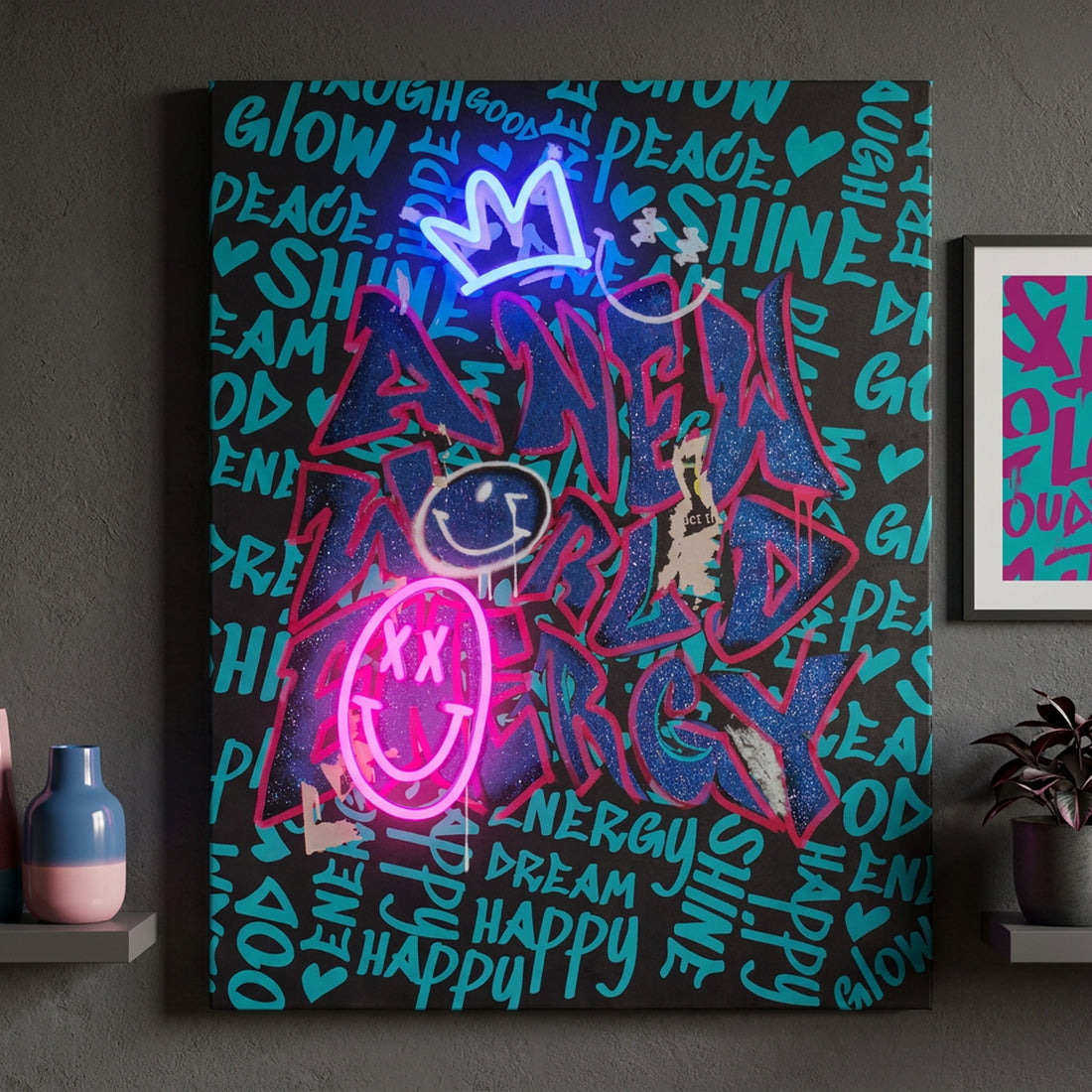 New World Energy Black: S.W.Smiley LED Neon Canvas