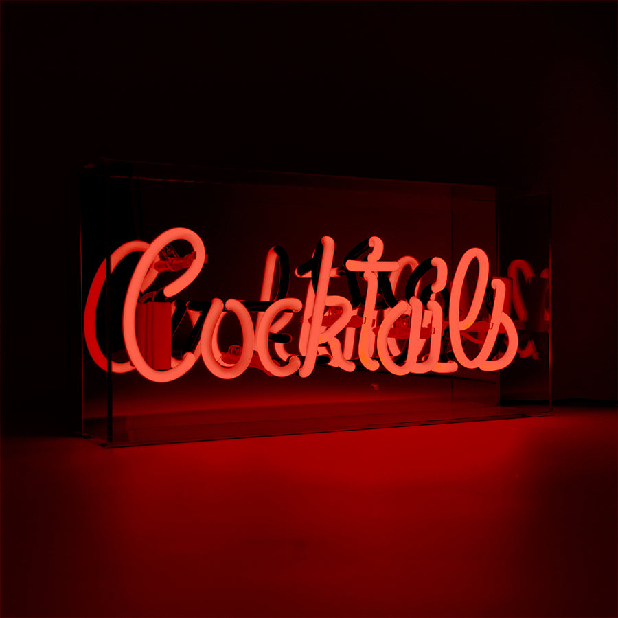 Red 'Cocktails' Acrylic Box Neon Light - Locomocean Ltd