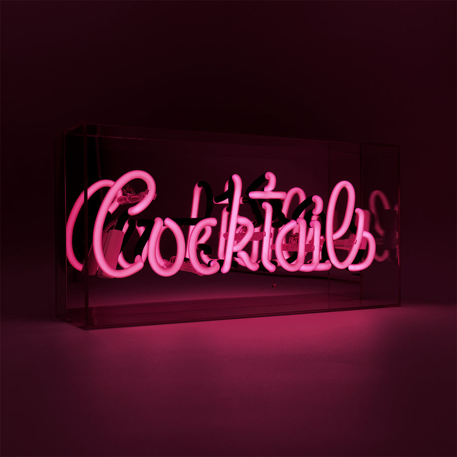 Pink 'Cocktails' Acrylic Box Neon Light - Locomocean Ltd