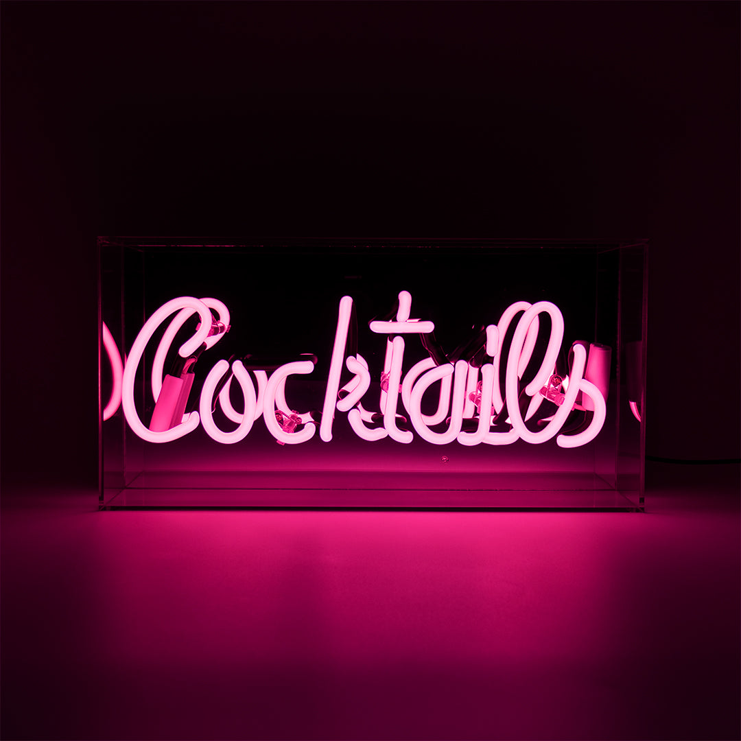 Pink 'Cocktails' Acrylic Box Neon Light - Locomocean Ltd